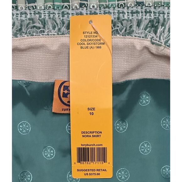 New $375 TORY BURCH Nora Tweed Pencil Skirt Embellished Turquoise Fringe Trim 10 - Picture 11 of 14